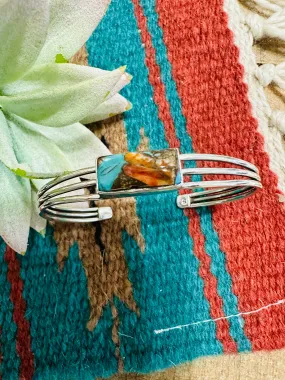 Handmade Sterling Silver & Spice Cuff Bracelet Signed Nizhoni