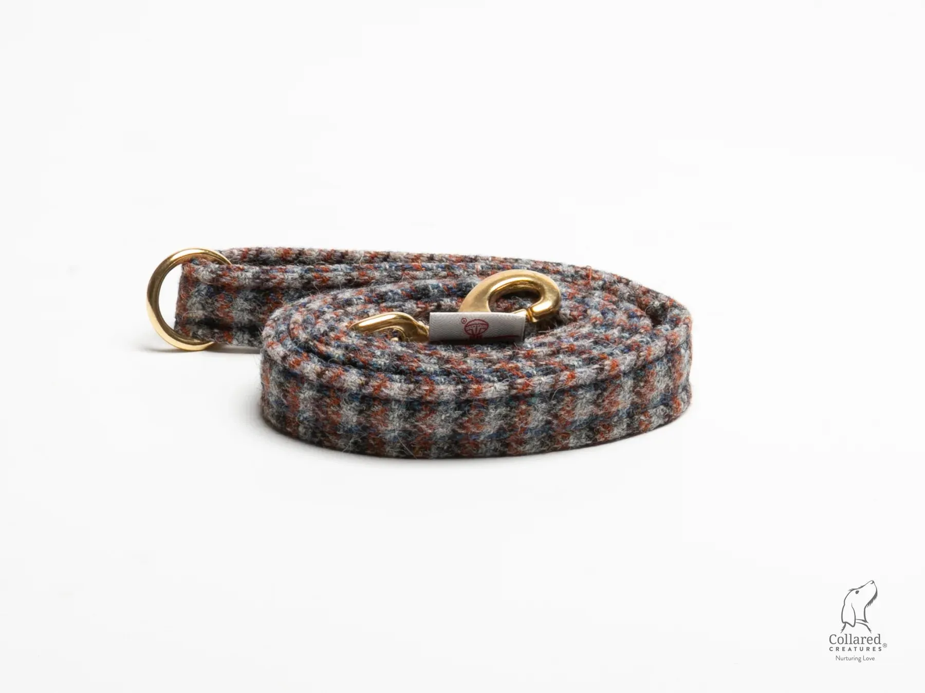 Harris Tweed Blue & Orange Check Luxury Clasp Dog Collar