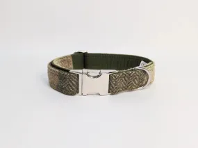 Harris Tweed Green Block Herringbone Dog Collar