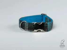 Harris Tweed Grey and Blue Check Luxury Dog Collar