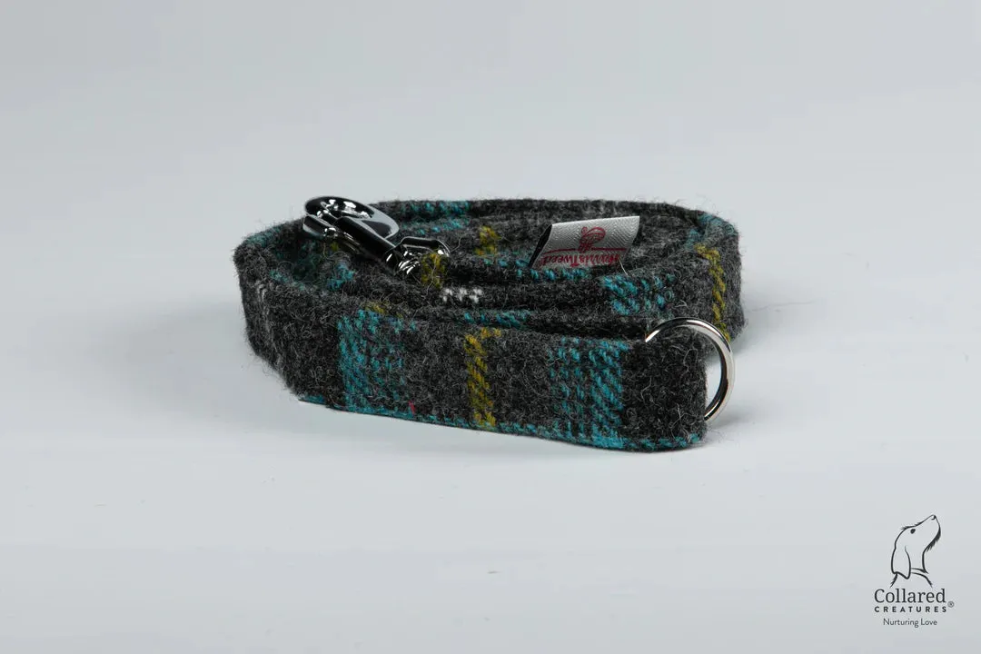 Harris Tweed Grey and Blue Check Luxury Dog Collar