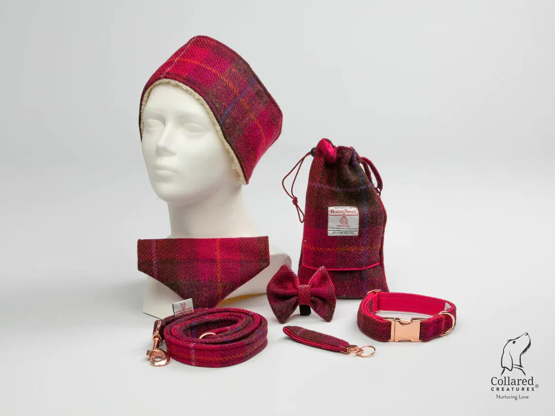 Harris Tweed Luxury Dog Collar Deep Fuchsia Check