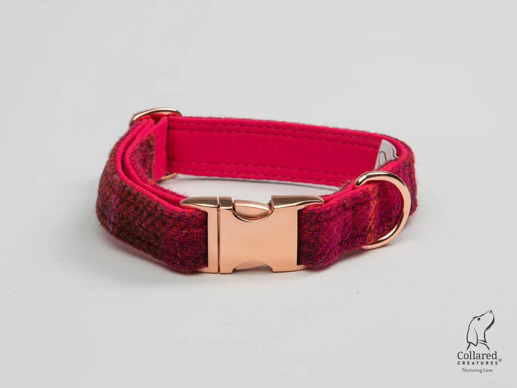 Harris Tweed Luxury Dog Collar Deep Fuchsia Check