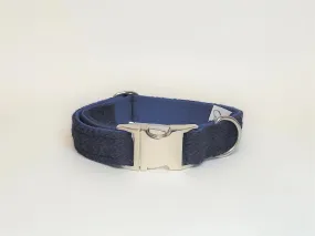 Harris Tweed Midnight Blue Herringbone Luxury Dog Collar
