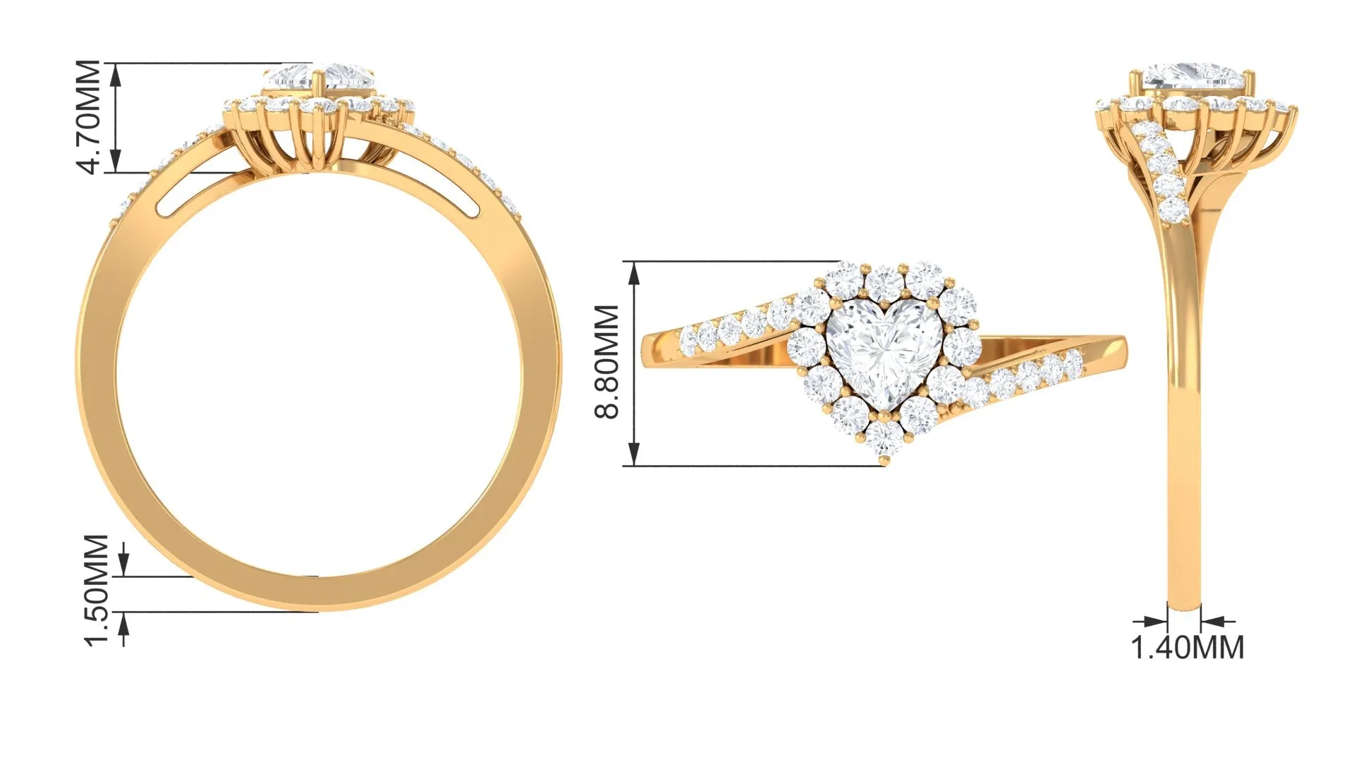 Heart Shape Cubic Zirconia Bypass Promise Ring