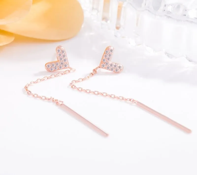 Heart-shaped Liquid long Earrings - Rhodium or Rose Gold Filled