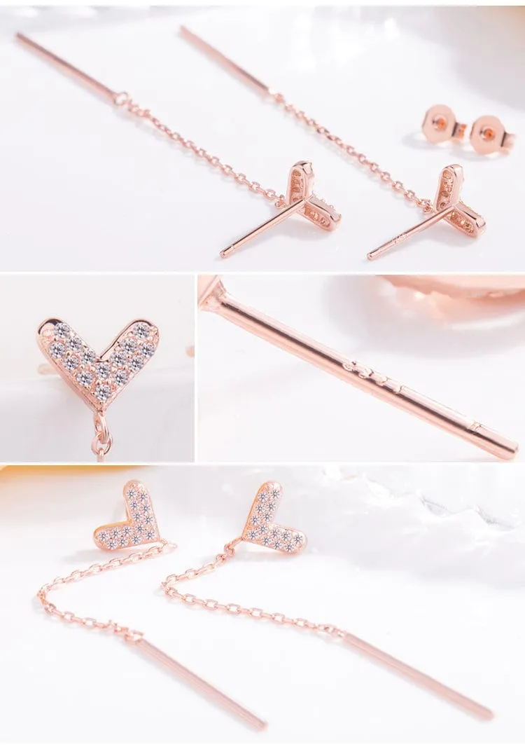 Heart-shaped Liquid long Earrings - Rhodium or Rose Gold Filled