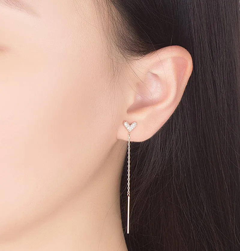 Heart-shaped Liquid long Earrings - Rhodium or Rose Gold Filled