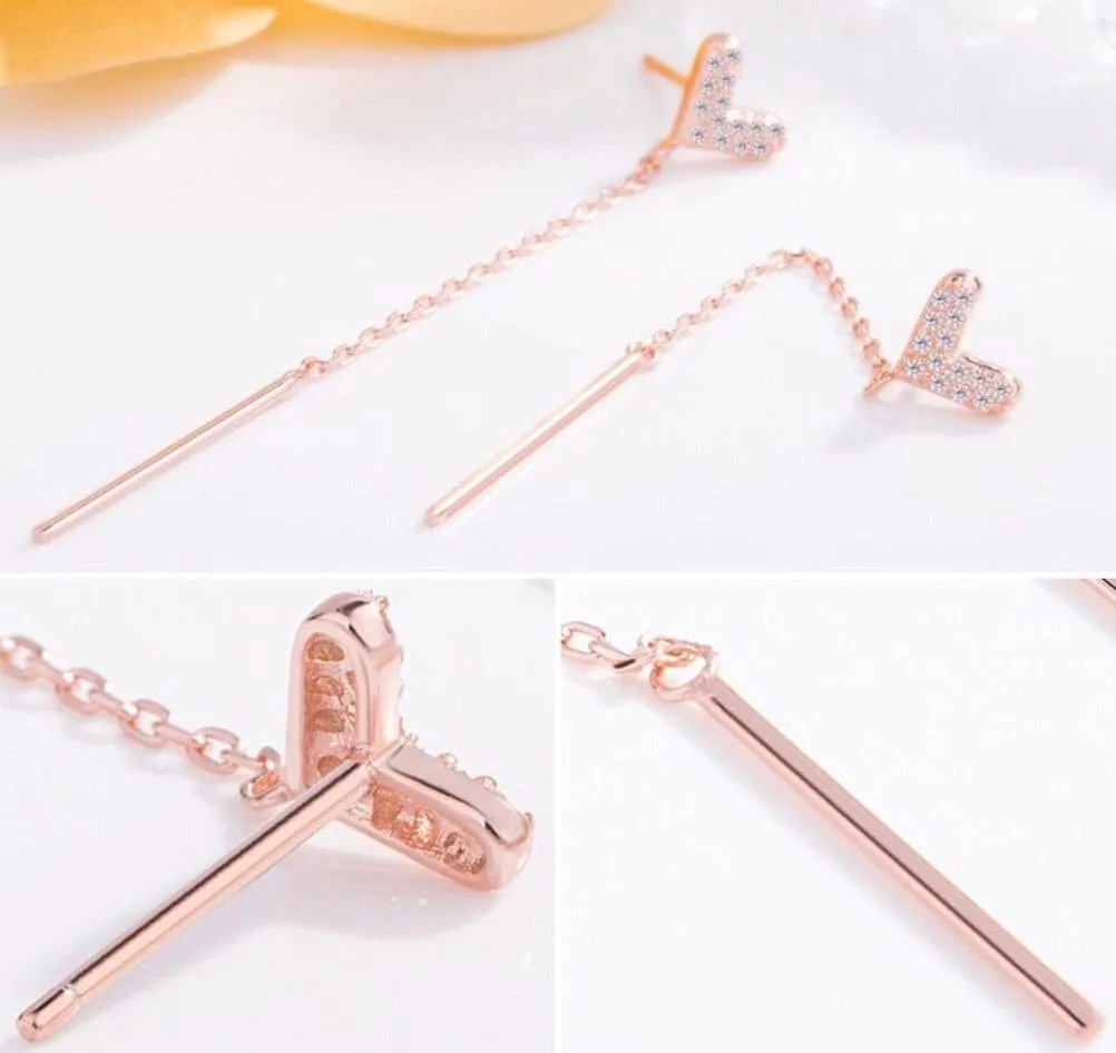 Heart-shaped Liquid long Earrings - Rhodium or Rose Gold Filled