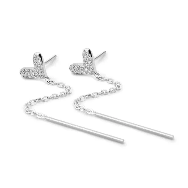Heart-shaped Liquid long Earrings - Rhodium or Rose Gold Filled