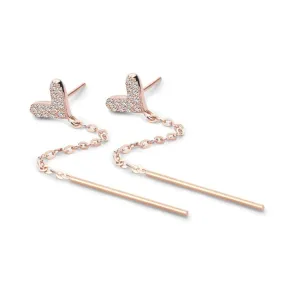 Heart-shaped Liquid long Earrings - Rhodium or Rose Gold Filled