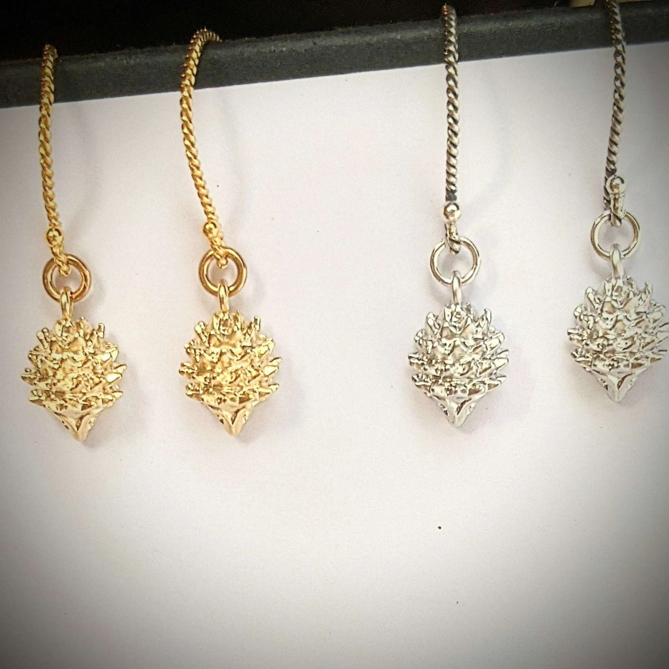 Hedgehog Dangle Hook Earrings, Gold or Silver