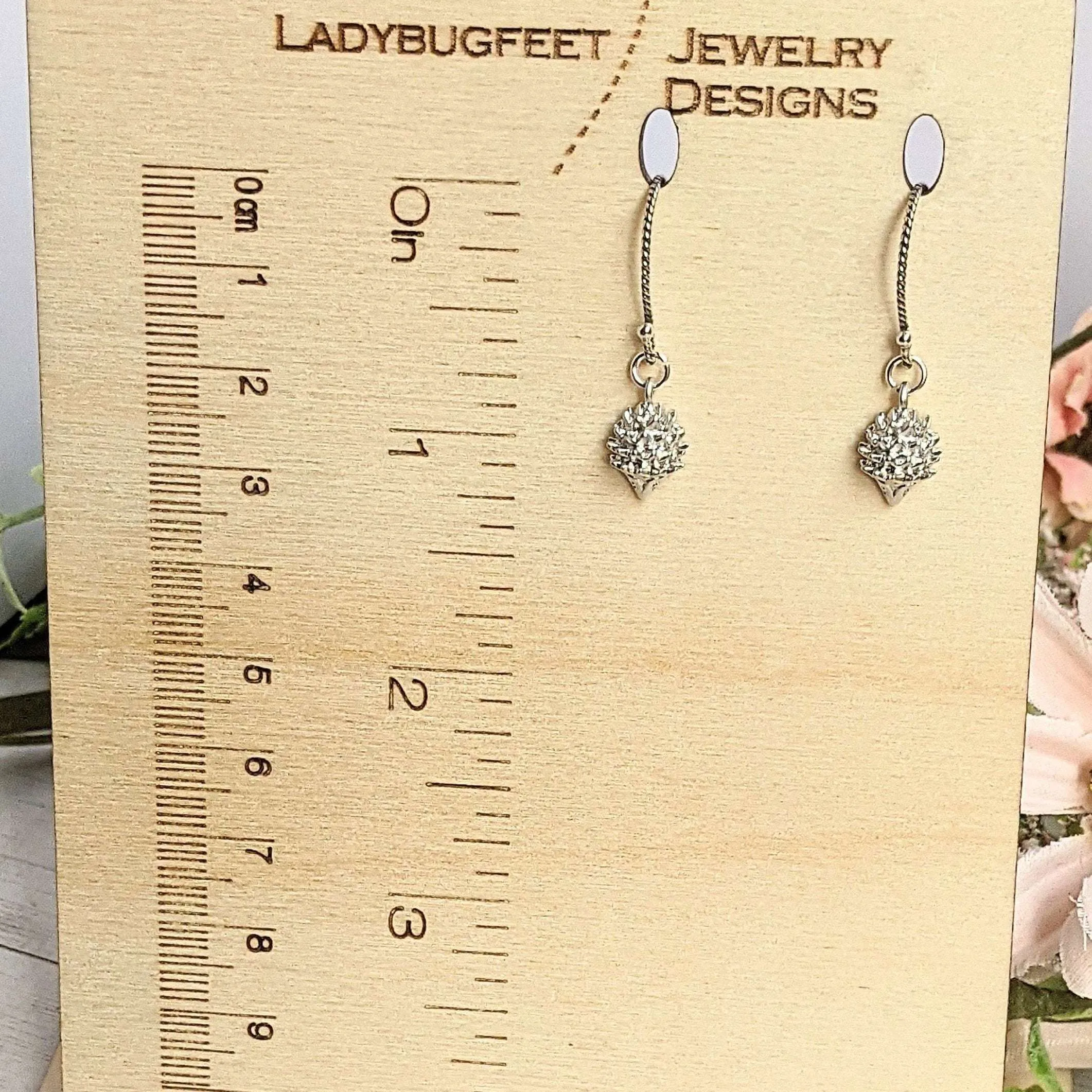 Hedgehog Dangle Hook Earrings, Gold or Silver
