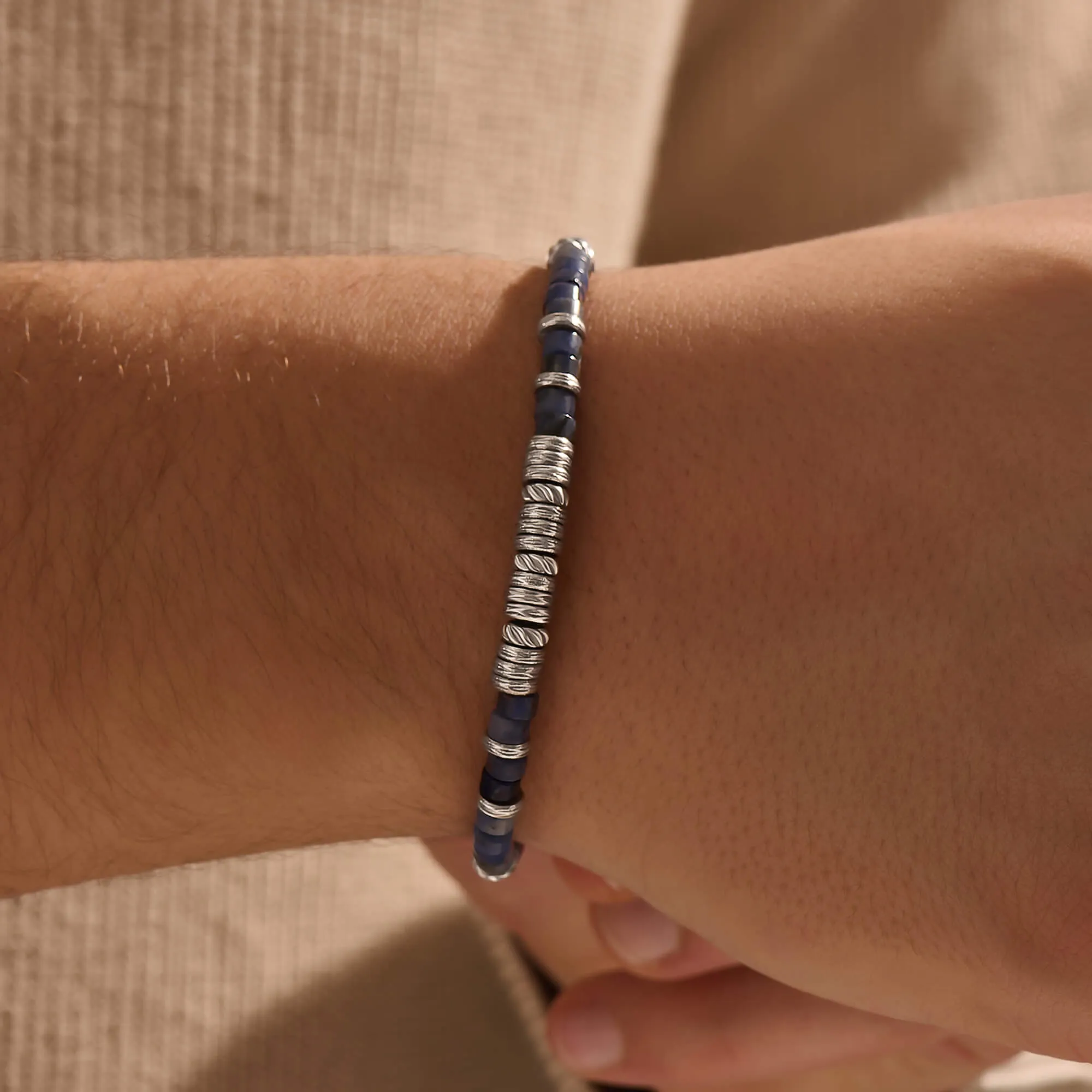 Heishi Beaded Bracelet - Solid Silver