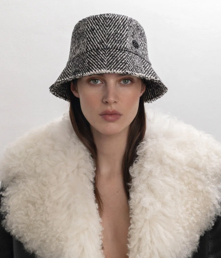 Herringbone-wool Monogram Embellished Bucket Hat