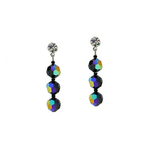 Iridescent Black Beaded Earrings