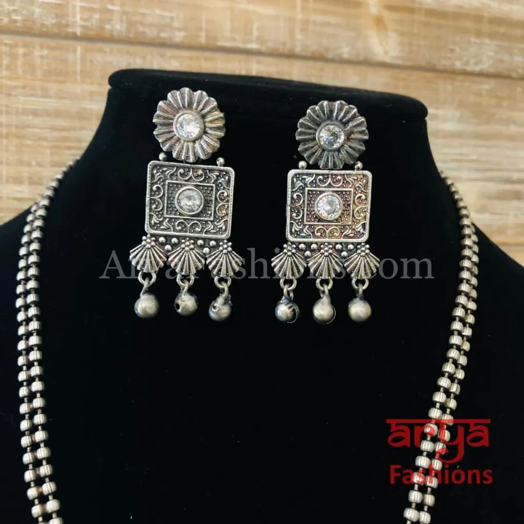 Ishani Oxidized Silver Tribal Necklace with colored Stones / Statement Necklace