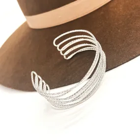 Island Twist Textured Metal Wire Cuff Bracelet in Silver Tone