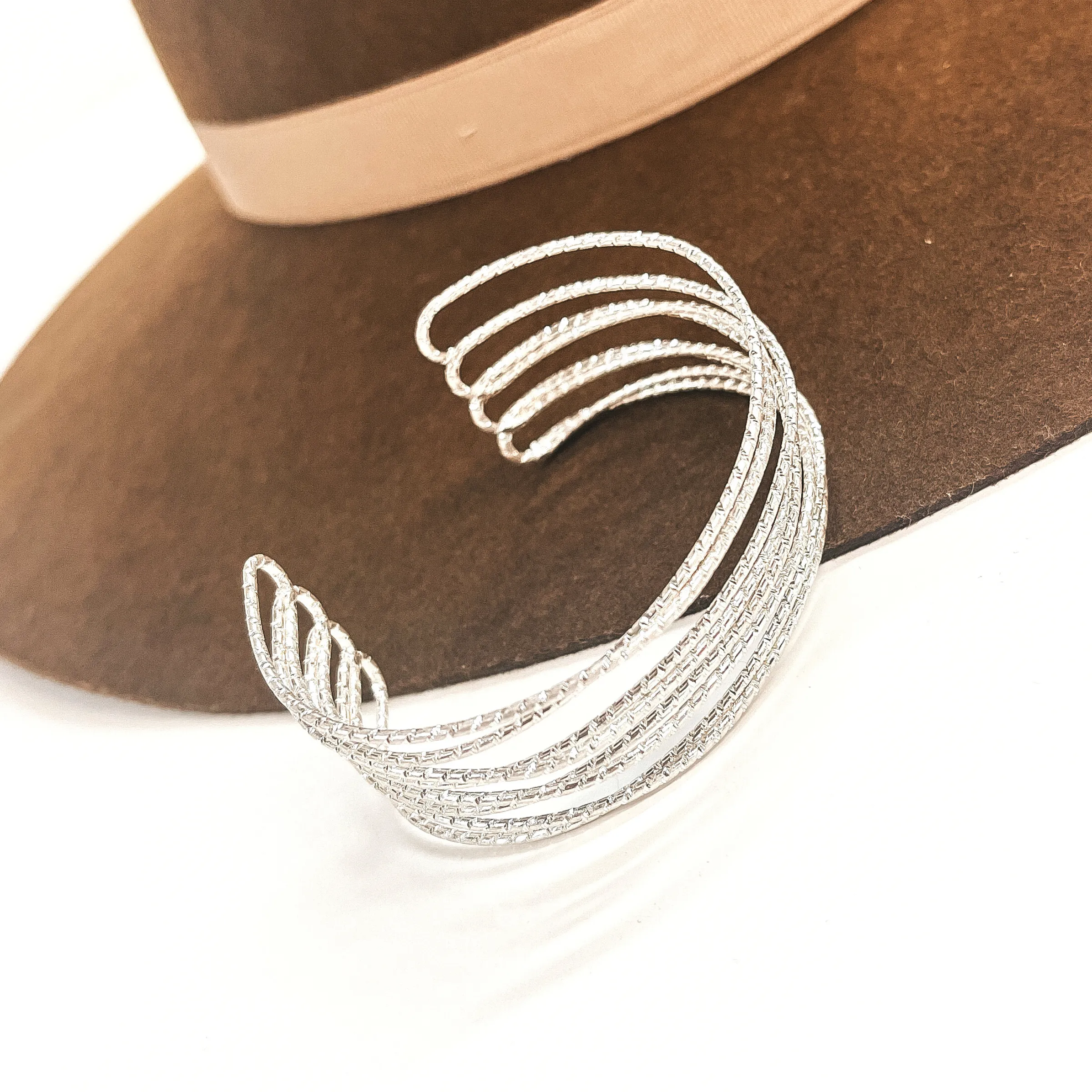 Island Twist Textured Metal Wire Cuff Bracelet in Silver Tone