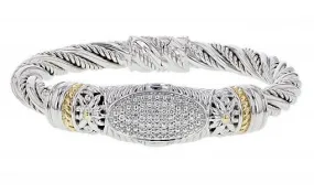 Italian sterling silver bangle  bracelet with 0.50ct. diamonds and solid 14K yellow gold accent