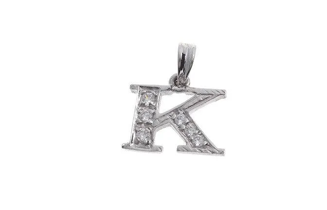 'K' Initial Pendant 18ct White Gold Cubic Zirconia (1.1g) P-5571