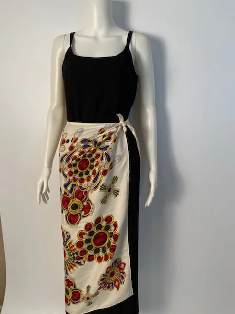 Large Vintage Chanel Jewel Multicolor Print Silk Scarf