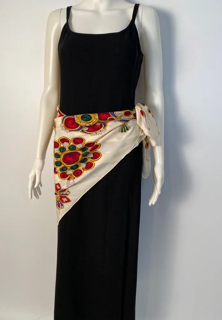 Large Vintage Chanel Jewel Multicolor Print Silk Scarf