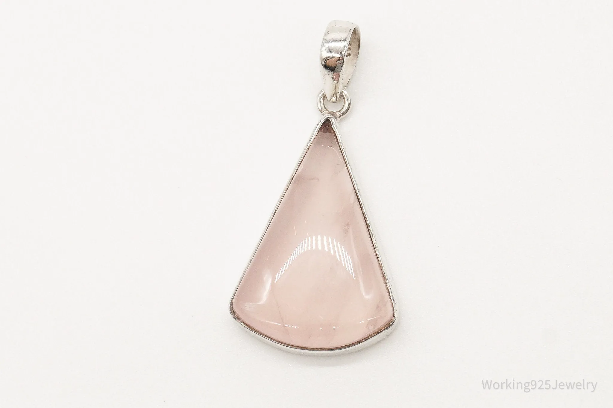 Large Vintage Rose Quartz Sterling Silver Pendant