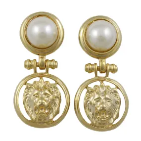 Large White Pearl with Lion Head Doorknocker Earring - PE550