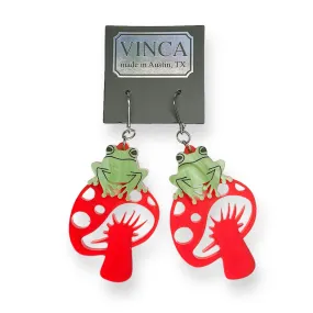 Last Chance! TOAD-ally FUN-gi Dangle Earrings on red mushrooms