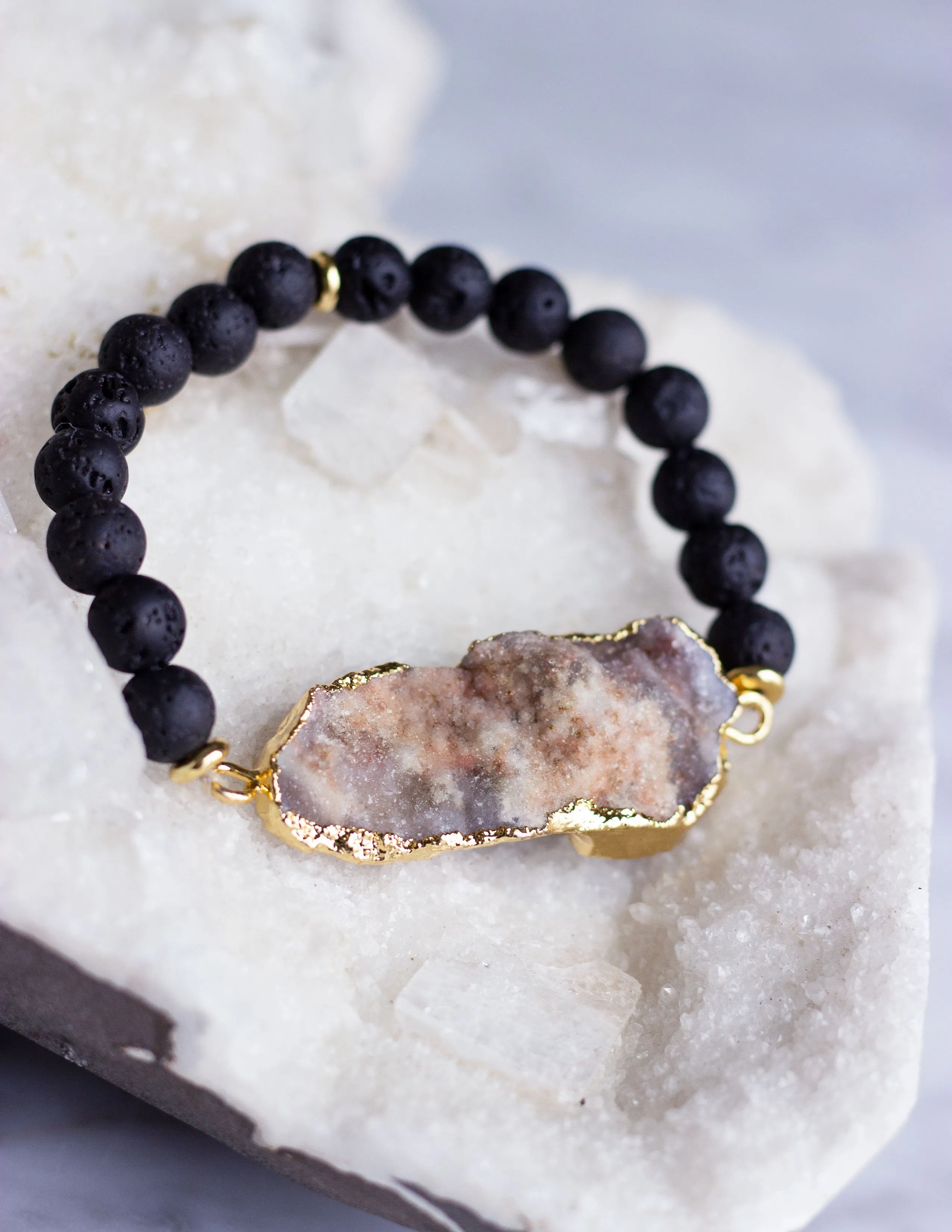 LAVA BEADS/ QUARTZ BRACELET- 0705