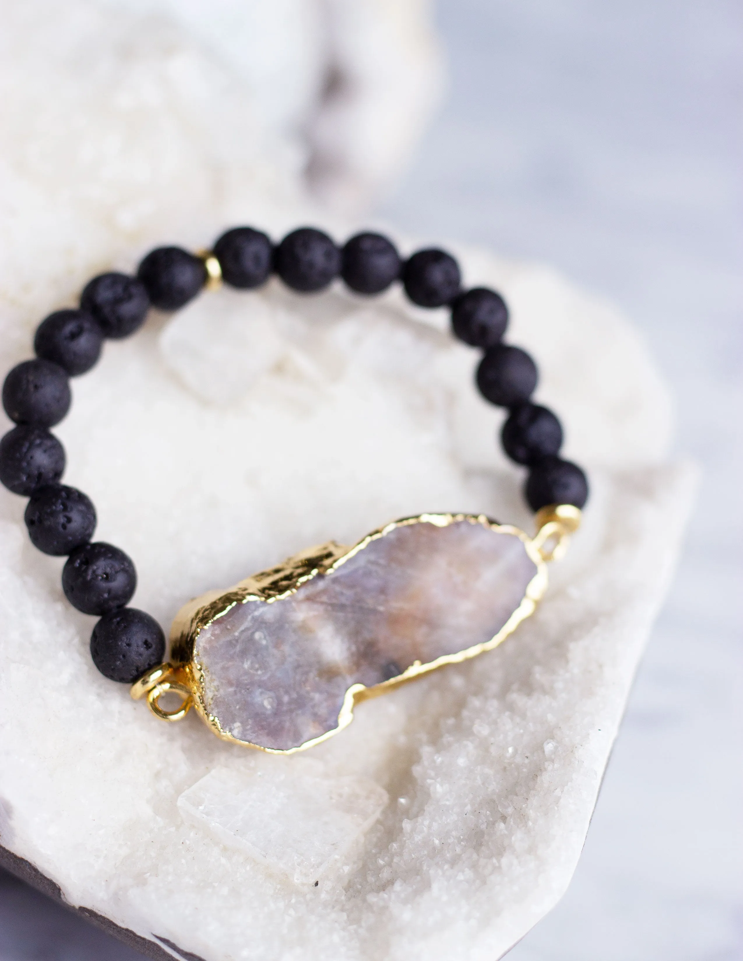 LAVA BEADS/ QUARTZ BRACELET- 0705