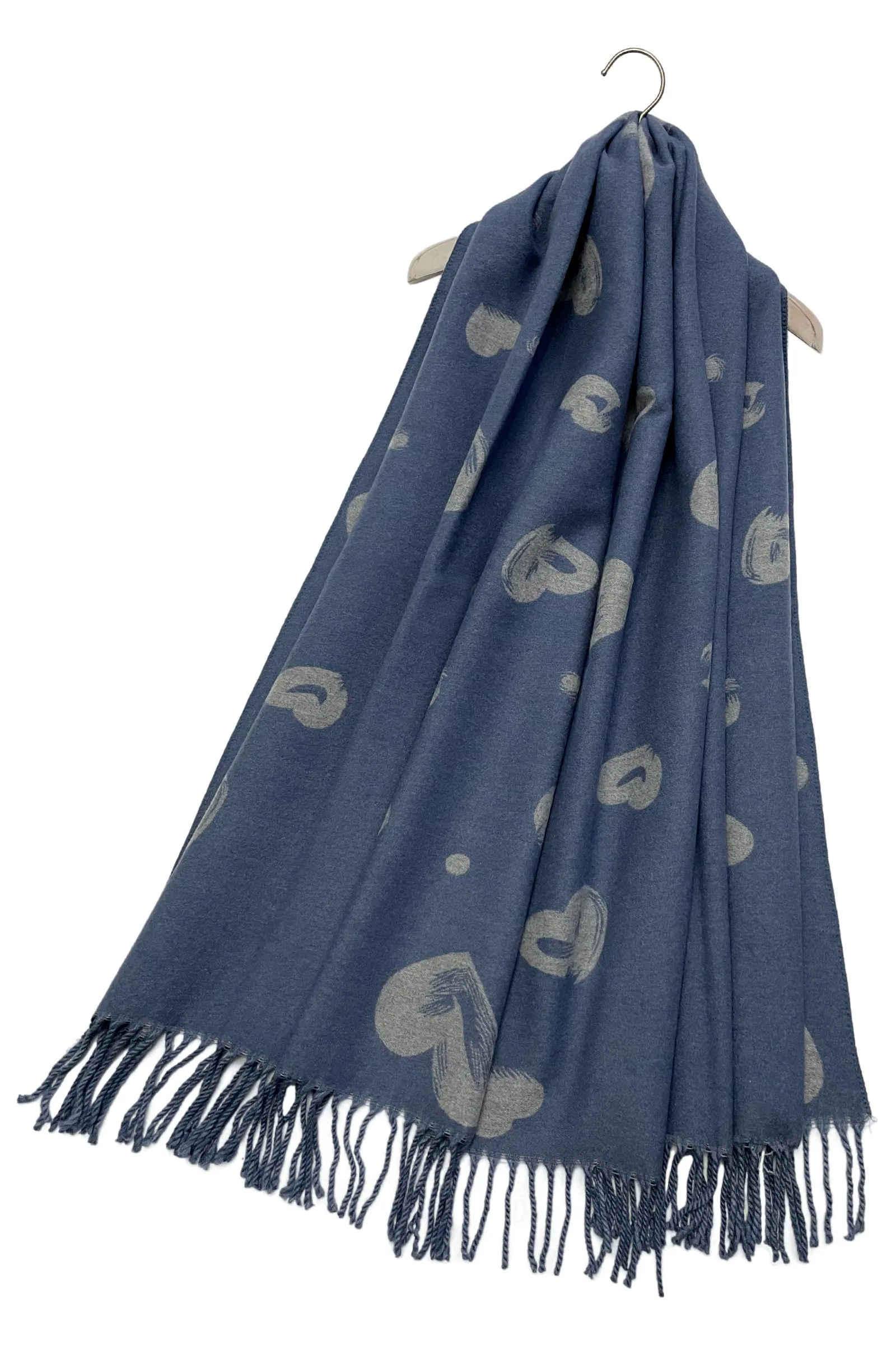 Love Heart Print Reversible Tassel Scarf