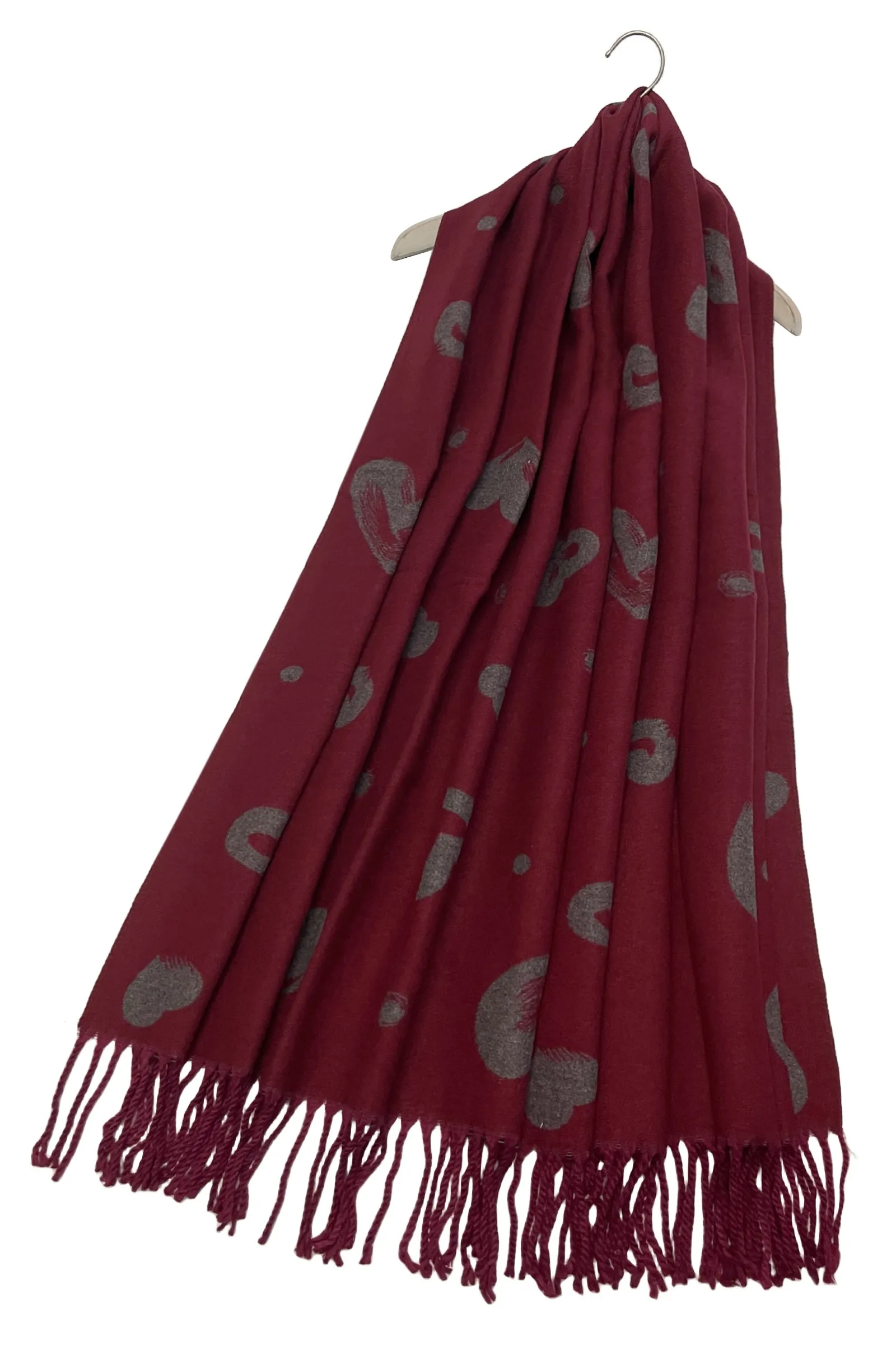Love Heart Print Reversible Tassel Scarf