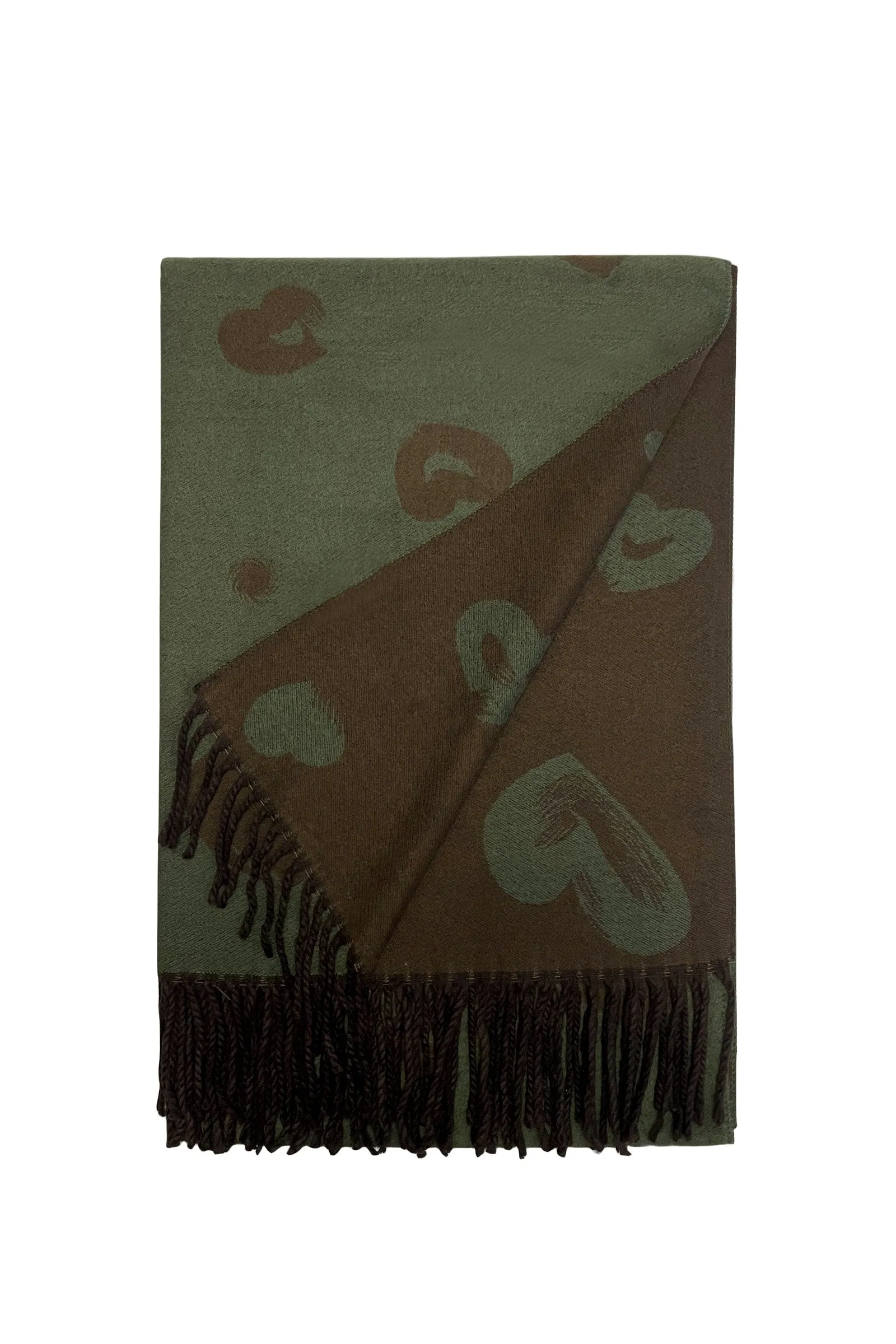 Love Heart Print Reversible Tassel Scarf