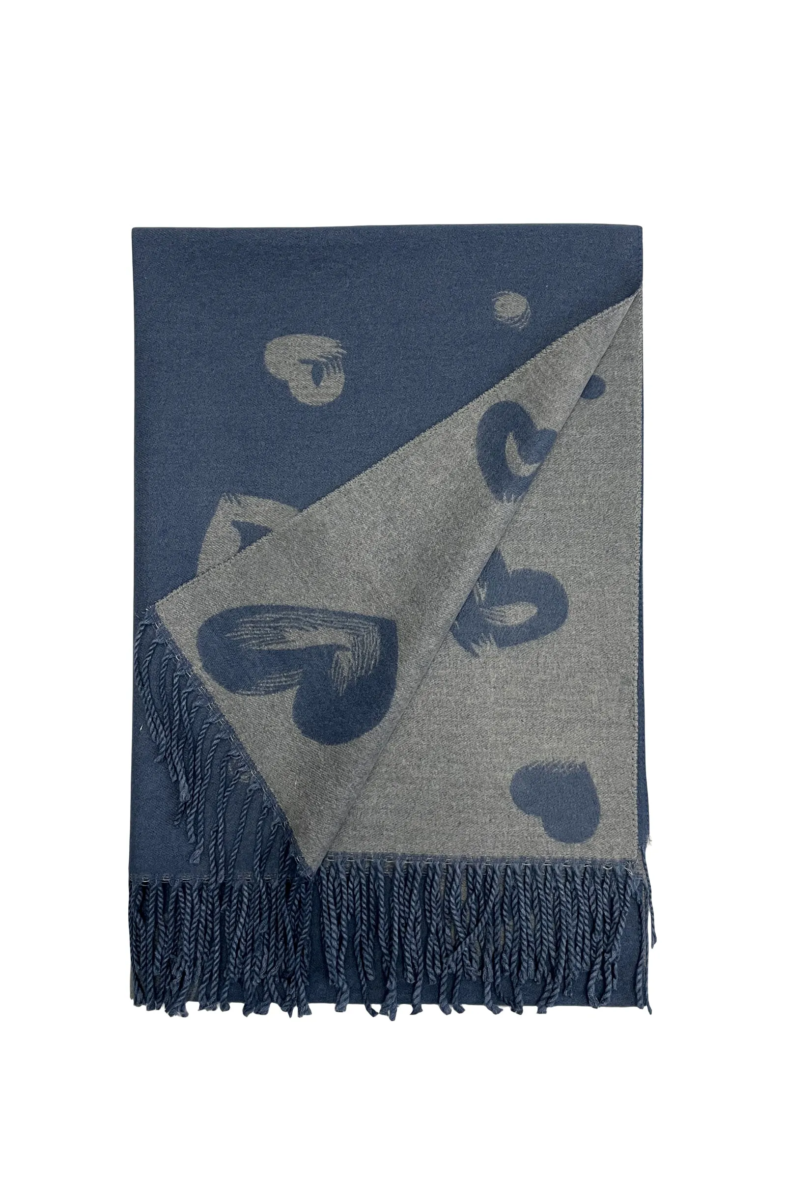 Love Heart Print Reversible Tassel Scarf
