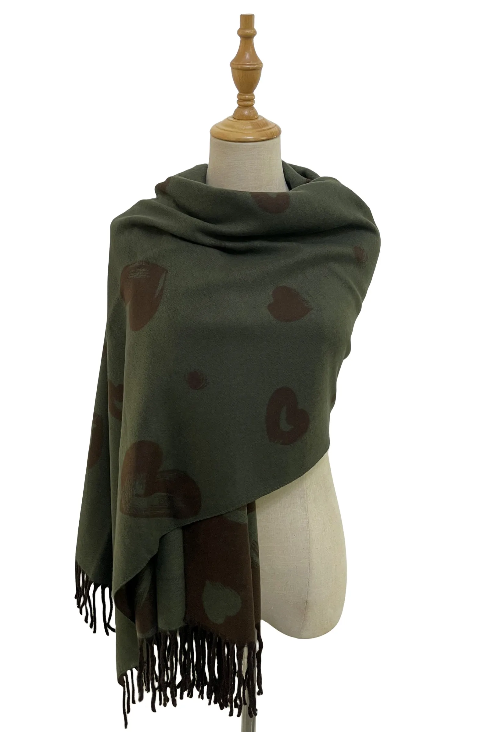 Love Heart Print Reversible Tassel Scarf