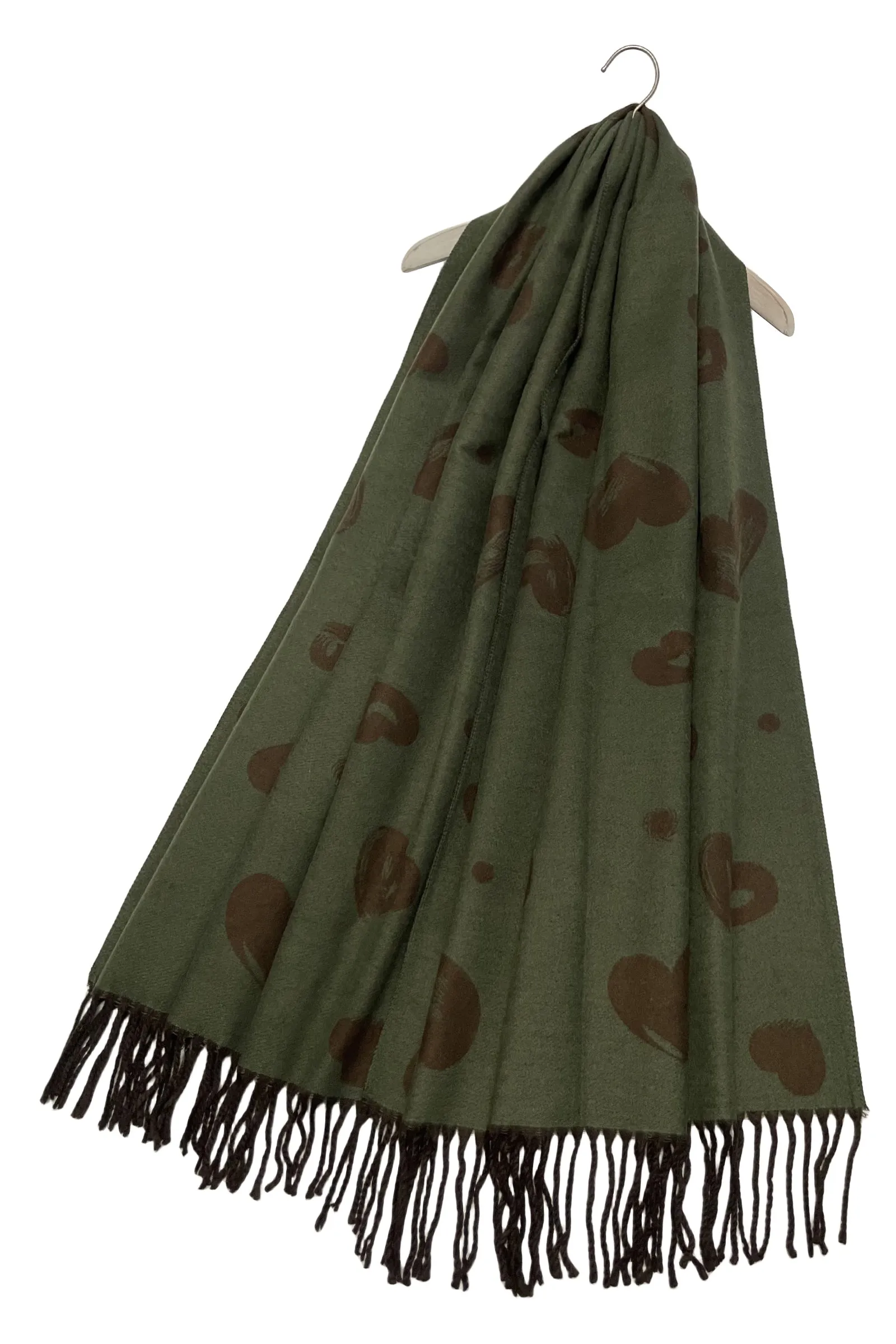 Love Heart Print Reversible Tassel Scarf