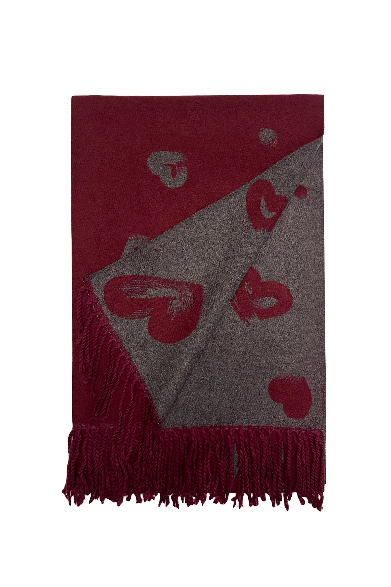 Love Heart Print Reversible Tassel Scarf