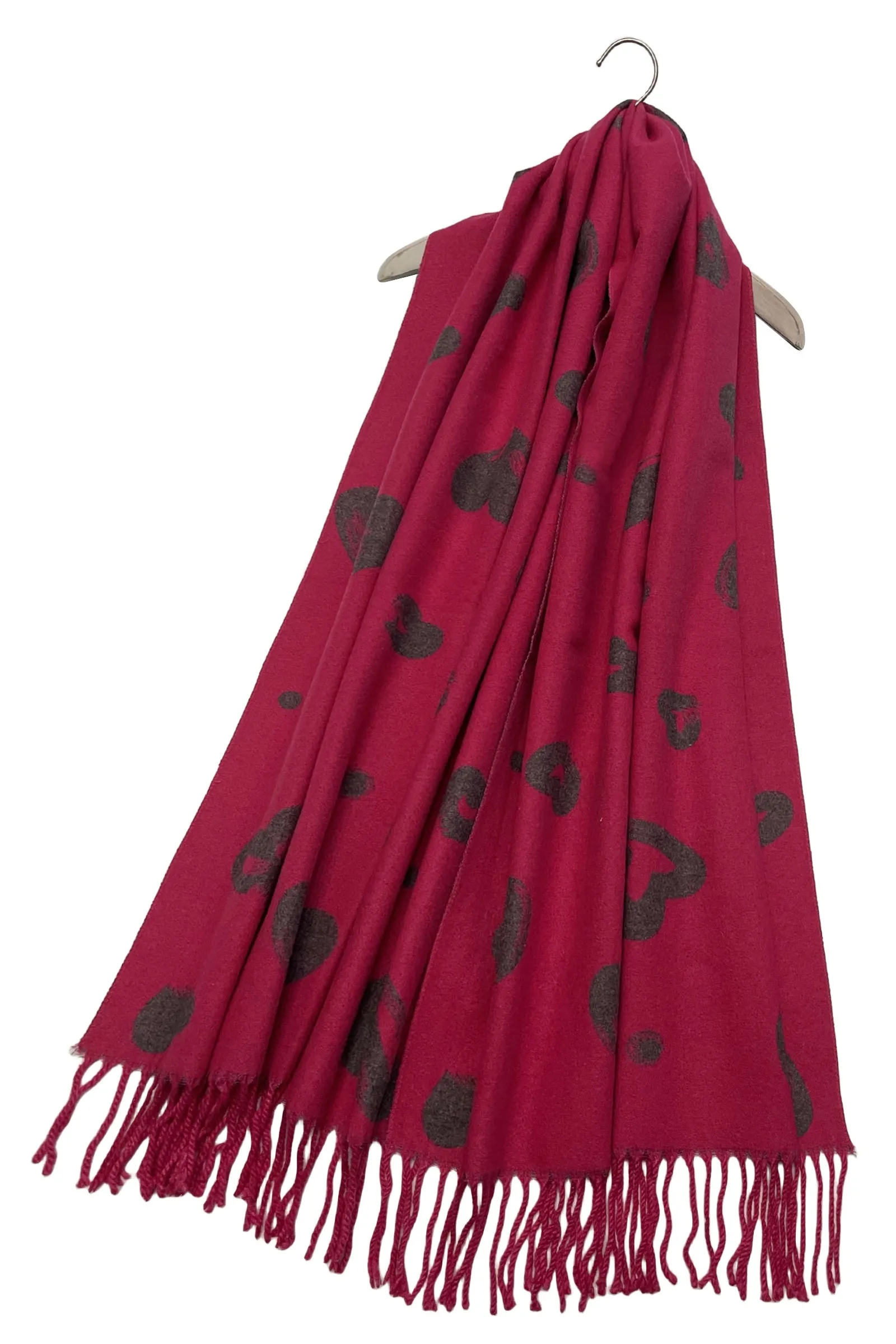 Love Heart Print Reversible Tassel Scarf