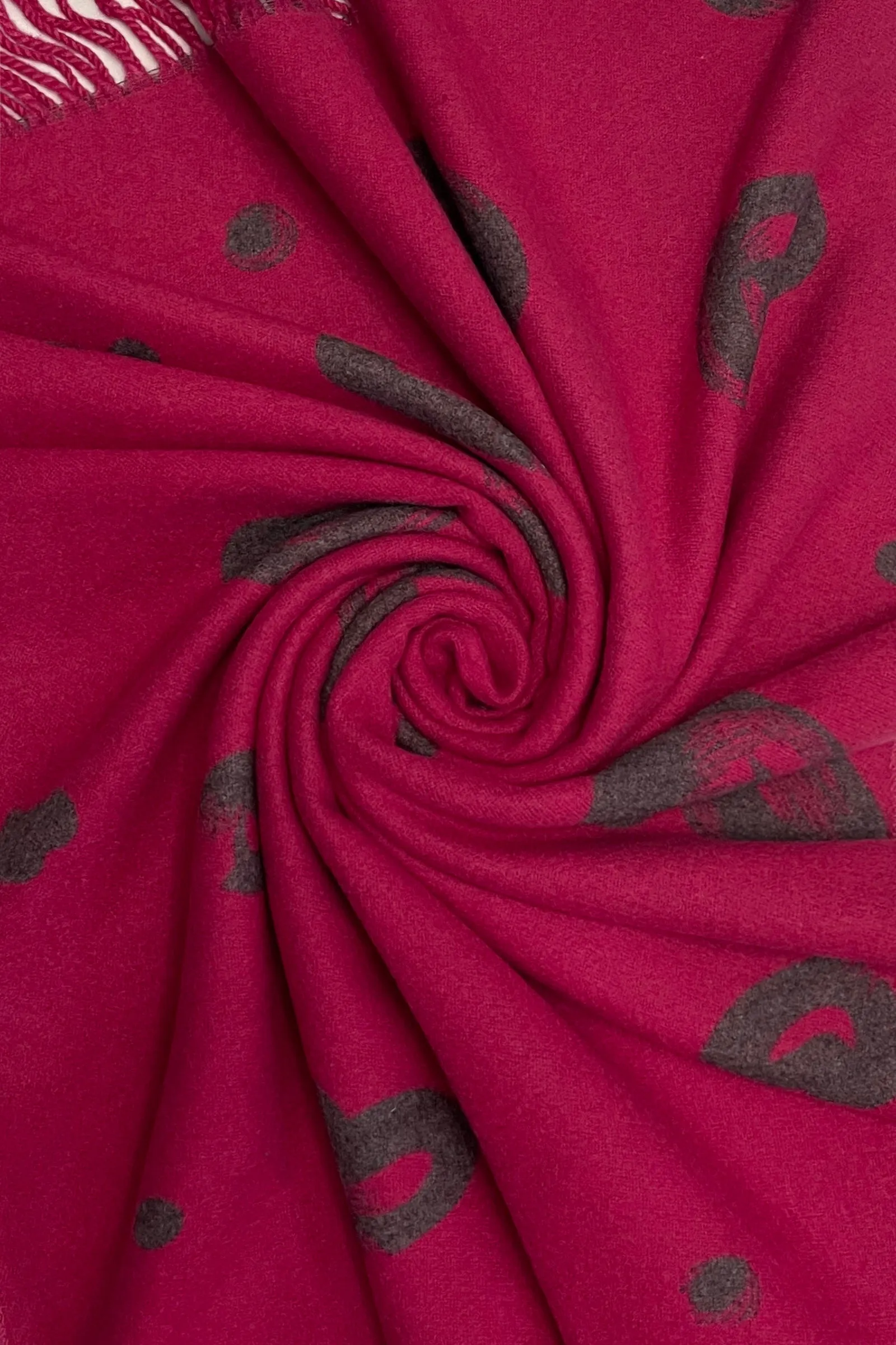 Love Heart Print Reversible Tassel Scarf
