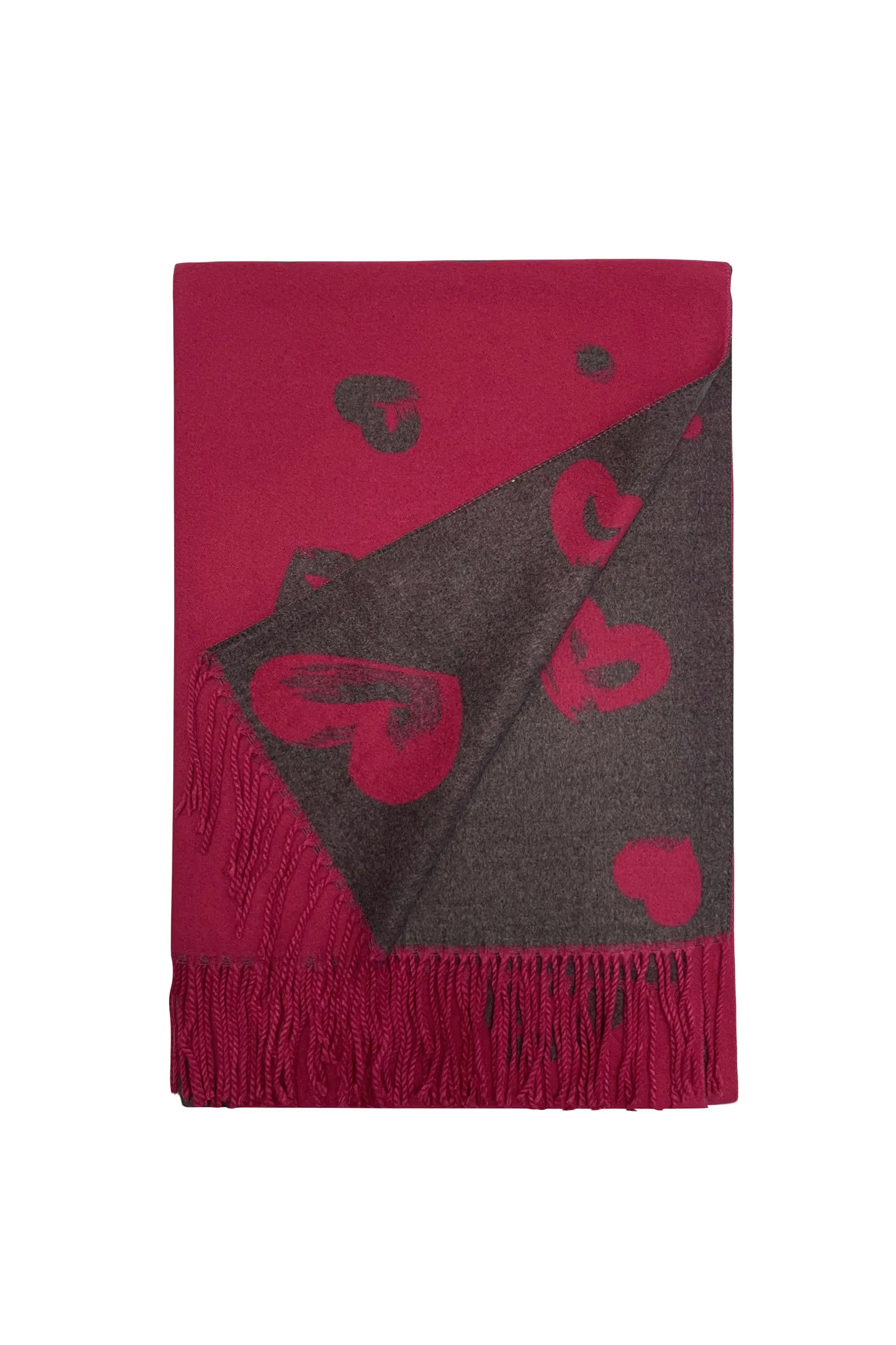 Love Heart Print Reversible Tassel Scarf