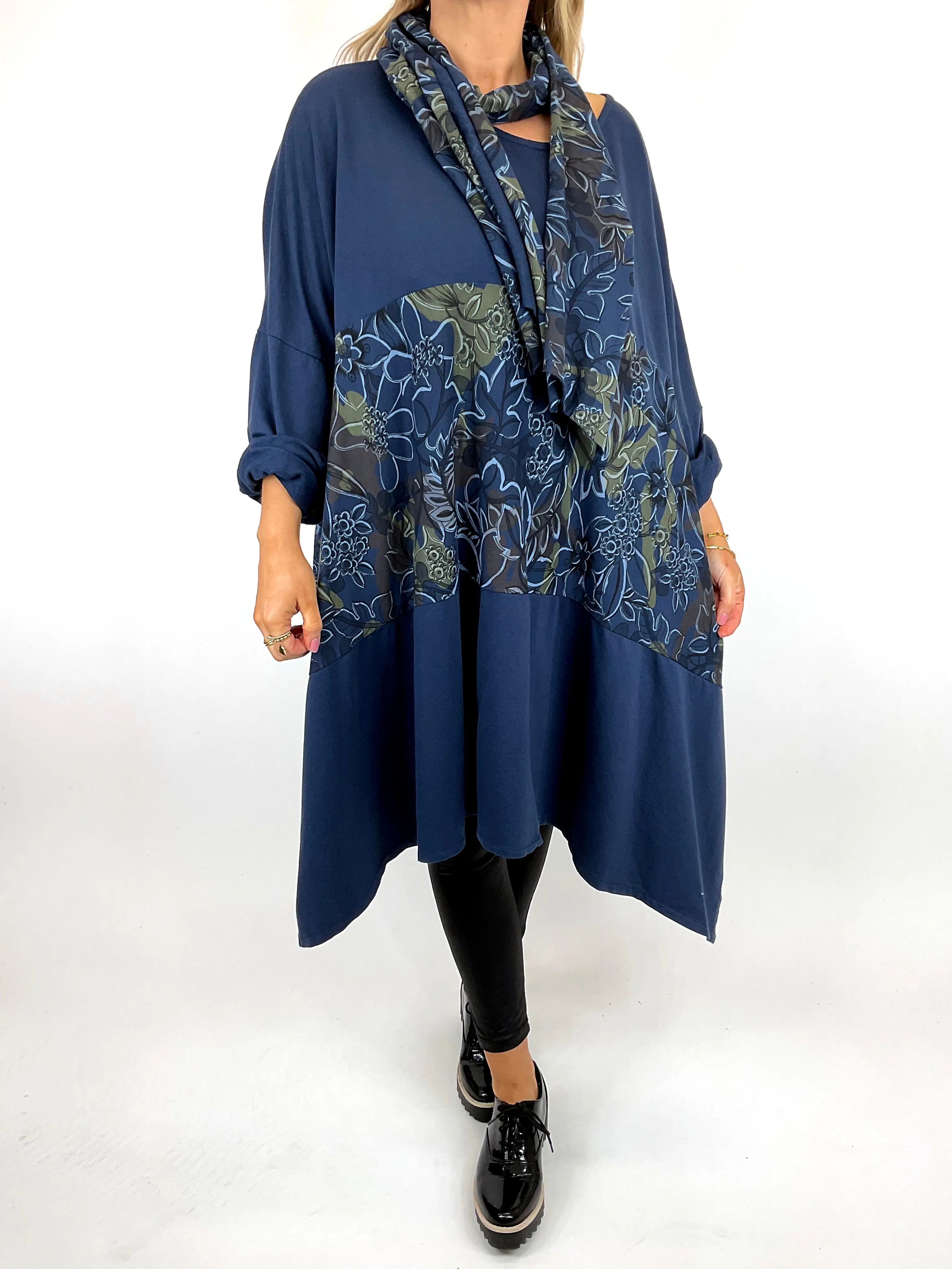 Made in Italy Lagenlook Ashley Scarf Top in Navy Blue. code 11022
