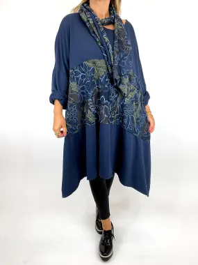 Made in Italy Lagenlook Ashley Scarf Top in Navy Blue. code 11022