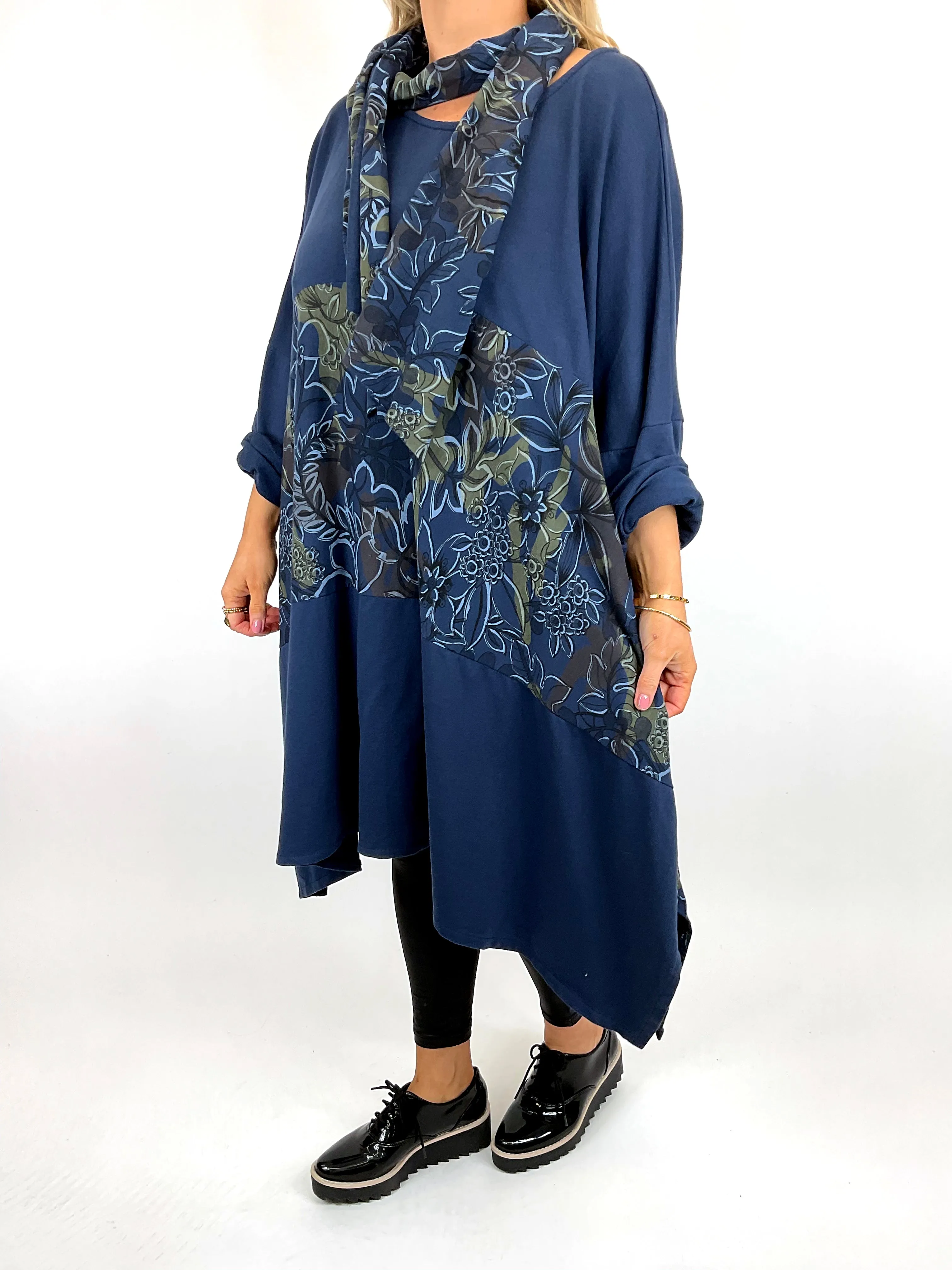 Made in Italy Lagenlook Ashley Scarf Top in Navy Blue. code 11022