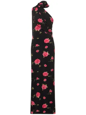 Magda Butrym   Rose print jersey long dress w/scarf 