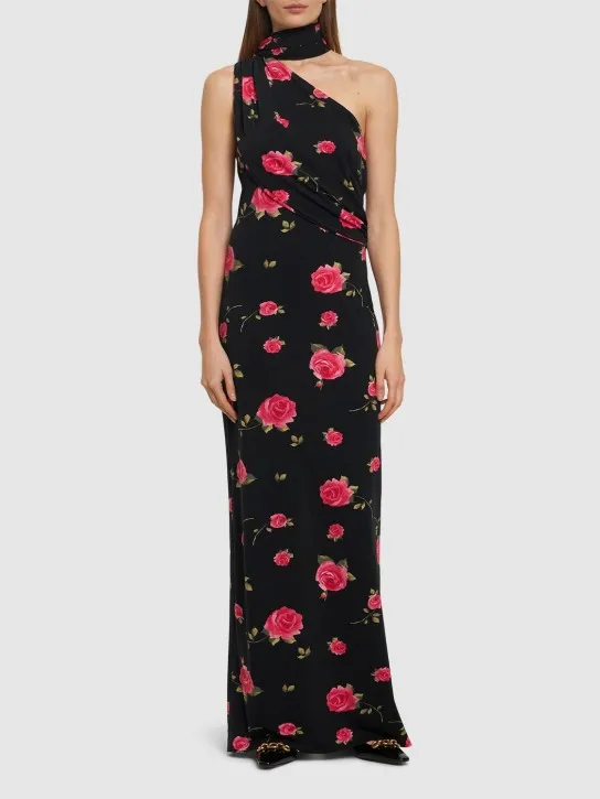 Magda Butrym   Rose print jersey long dress w/scarf 