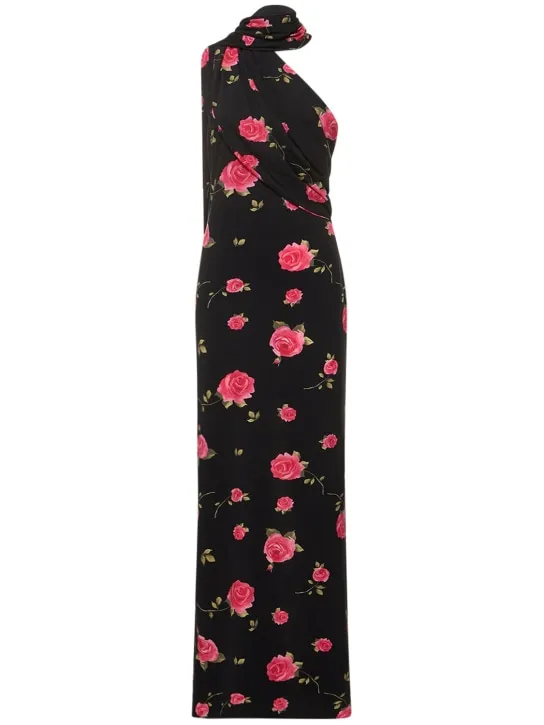 Magda Butrym   Rose print jersey long dress w/scarf 