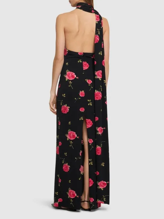 Magda Butrym   Rose print jersey long dress w/scarf 