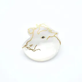Maki-e Urushi Lacquer Brooch - White South Sea Pearl Shell / Cow -, Traditional Japanese Urushi Lacquer Jewelry